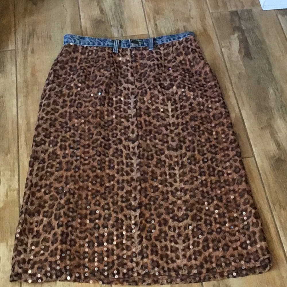 Maxi Leopard and denim Print Sequin Skirt